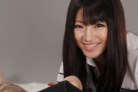Long haired student Shiina Mizuho giving handjob in uniform